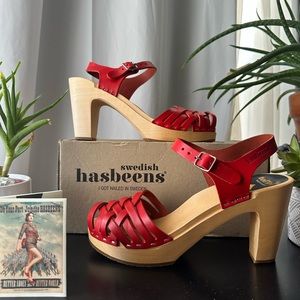 HASBEENS Red, Braided heeled sandal. Brand new/original box. Size 39.